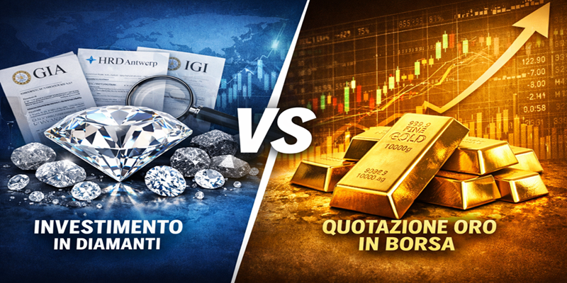 <p>&nbsp;I diamanti sono quotati in Borsa?</p>

<p>&nbsp;Perch&eacute; i diamanti non sono quotati come l&rsquo;oro</p>

<p>Una delle domande pi&ugrave; frequenti che gli utenti digitano su Google &egrave;:<br />
I diamanti sono quotati in Borsa?<br />
Subito dopo segue un altro interrogativo chiave:<br />
Perch&eacute; i diamanti non sono quotati in borsa come l&rsquo;oro?&rdquo;<br />
&nbsp;</p>
